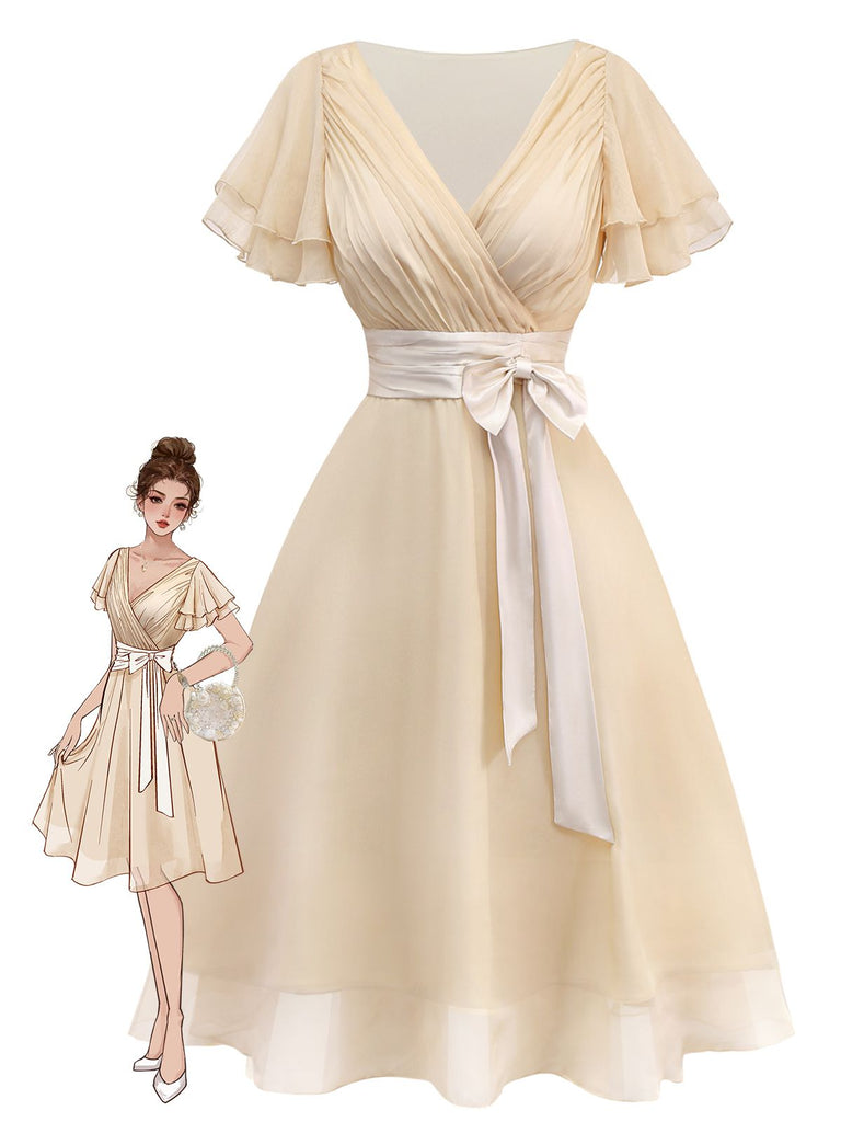 [Prévente] Robe de cocktail champagne en tulle satiné années 1950