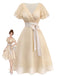 [Prévente] Robe de cocktail champagne en tulle satiné années 1950