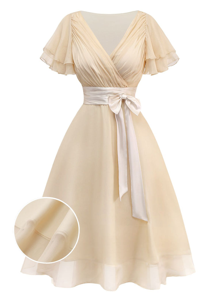 [Prévente] Robe de cocktail champagne en tulle satiné années 1950