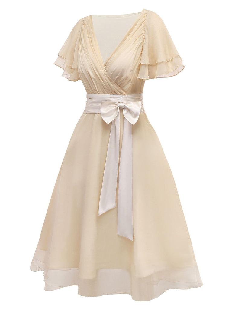 [Prévente] Robe de cocktail champagne en tulle satiné années 1950