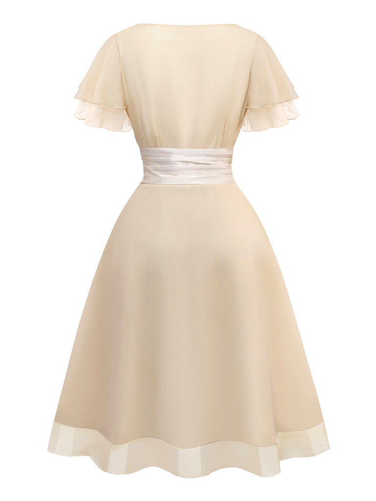 [Prévente] Robe de cocktail champagne en tulle satiné années 1950