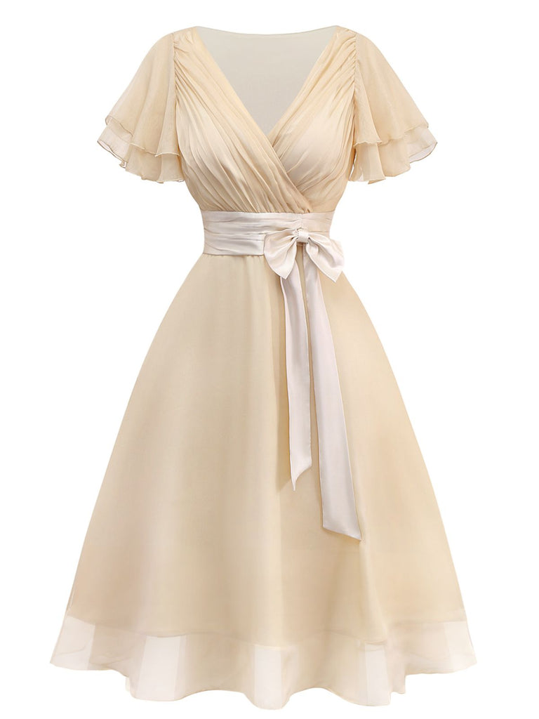 [Prévente] Robe de cocktail champagne en tulle satiné années 1950