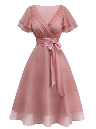 [Prévente] Robe de cocktail rose en tulle satiné années 1950