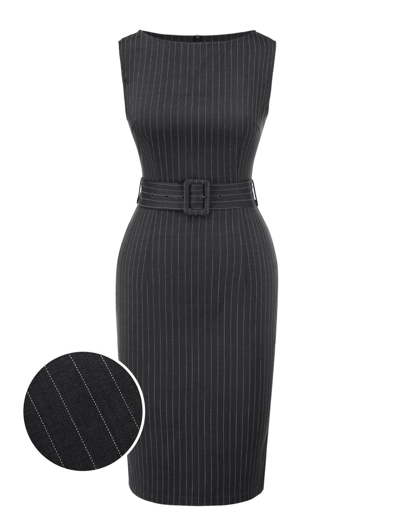 [Prévente] Robe crayon gris foncé à fines rayures années 1960