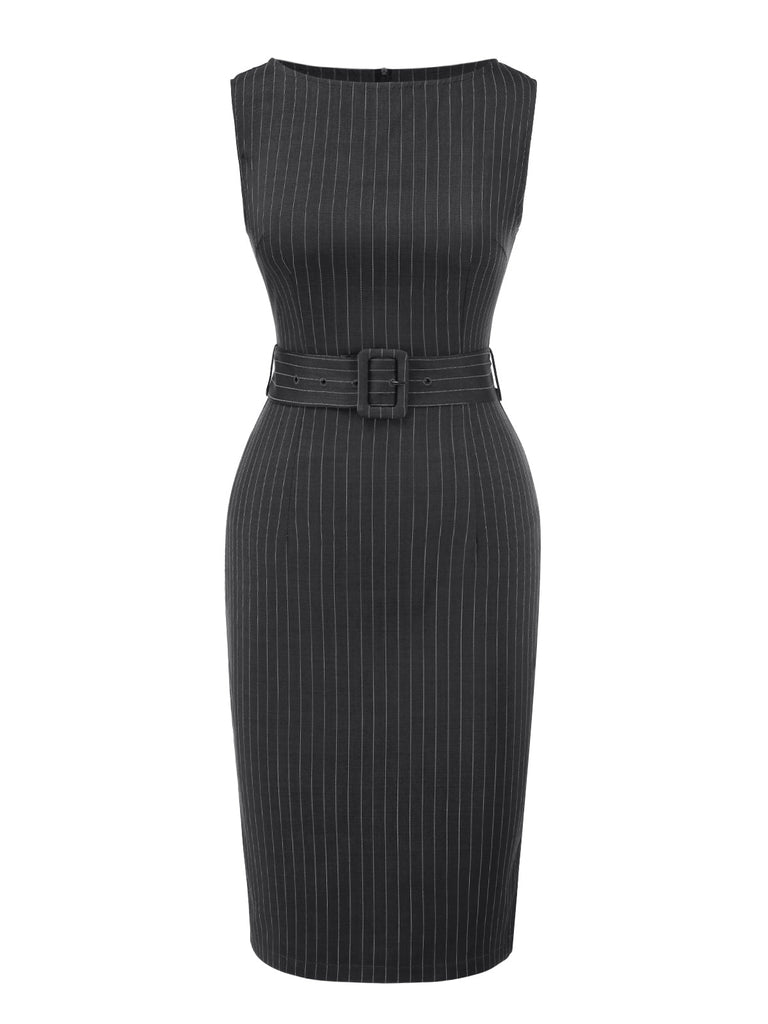 [Prévente] Robe crayon gris foncé à fines rayures années 1960