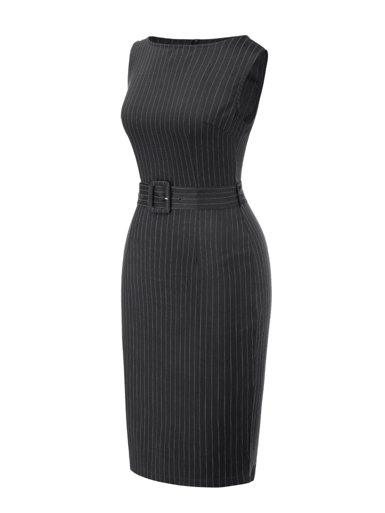 [Prévente] Robe crayon gris foncé à fines rayures années 1960