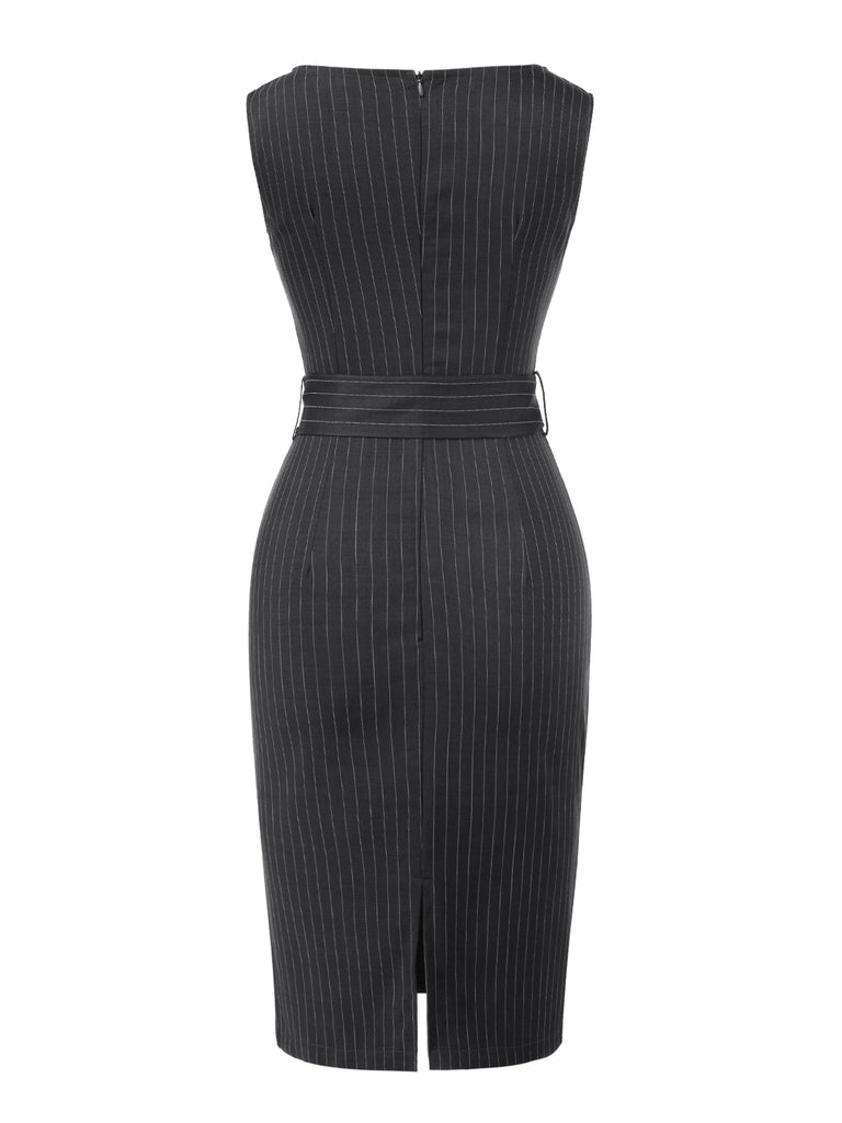 [Prévente] Robe crayon gris foncé à fines rayures années 1960