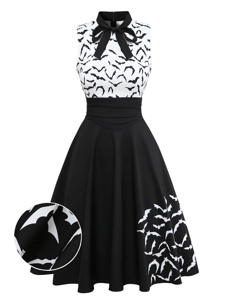 [Prévente] Robe noire et blanche batte à lacets et nœud années 1950