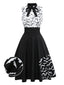 [Prévente] Robe noire et blanche batte à lacets et nœud années 1950
