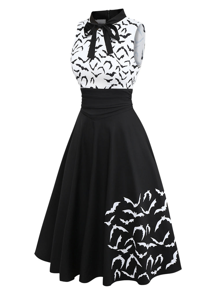 [Prévente] Robe noire et blanche batte à lacets et nœud années 1950
