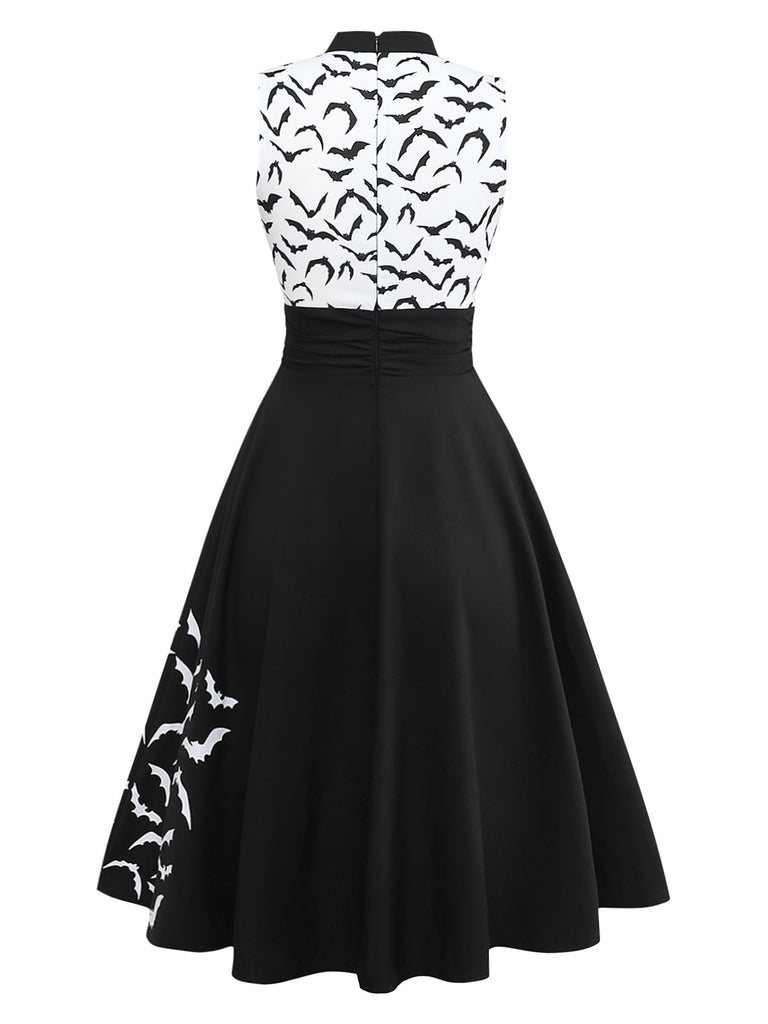 [Prévente] Robe noire et blanche batte à lacets et nœud années 1950
