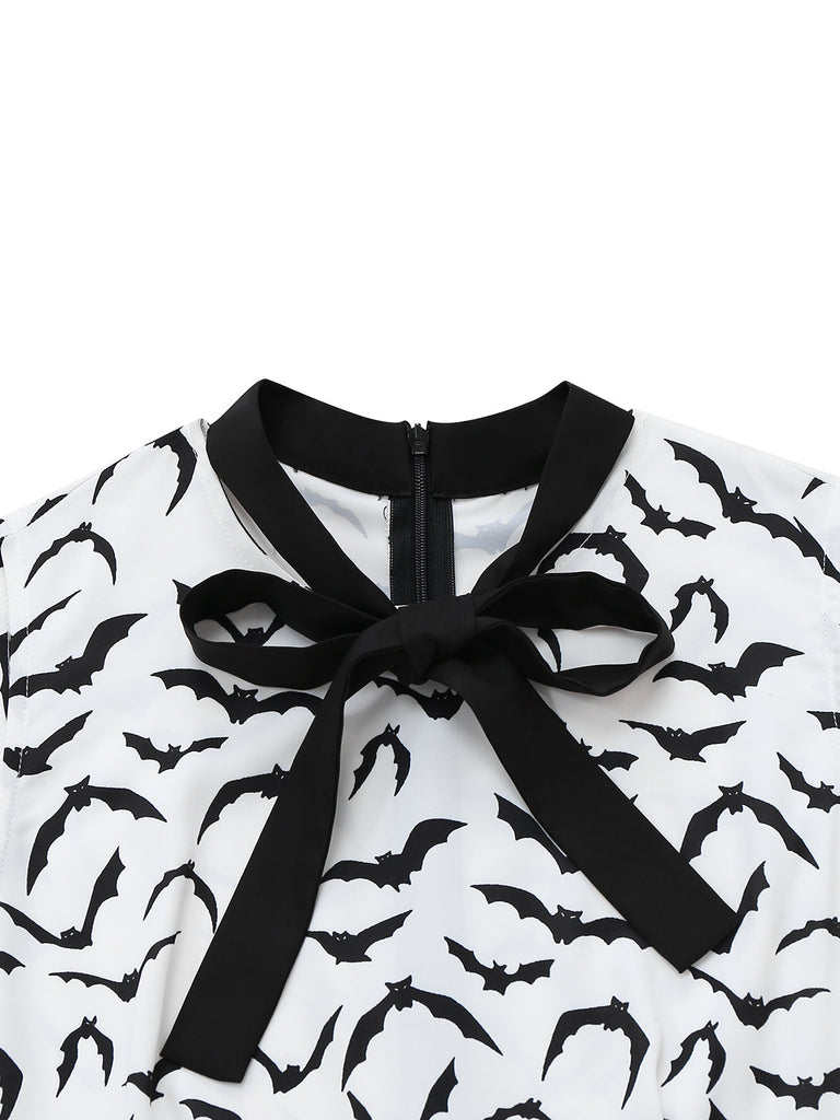 [Prévente] Robe noire et blanche batte à lacets et nœud années 1950