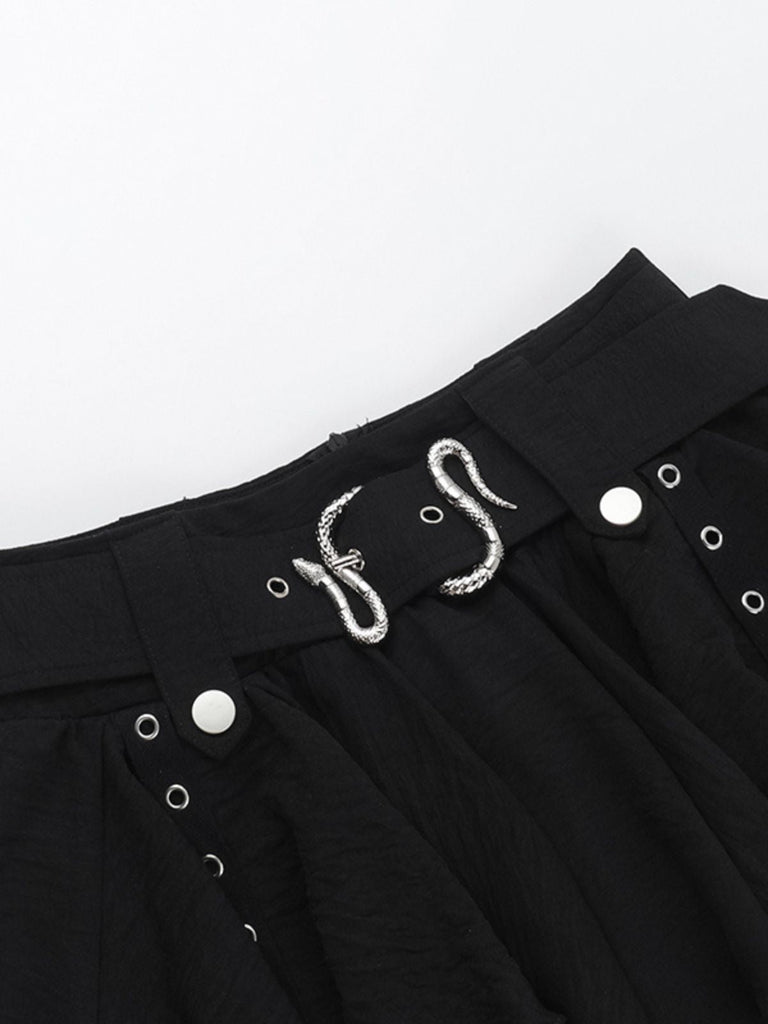 Mini-jupe superposée noire punk à ceinture serpent années 1980