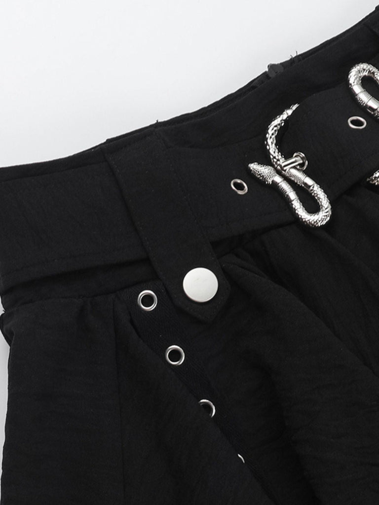 Mini-jupe superposée noire punk à ceinture serpent années 1980