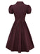 Robe rouge en coton à carreaux et revers années 1950