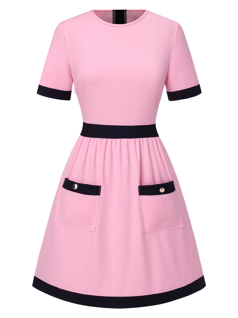 [Prévente] Robe rose à poches colorblock années 1960