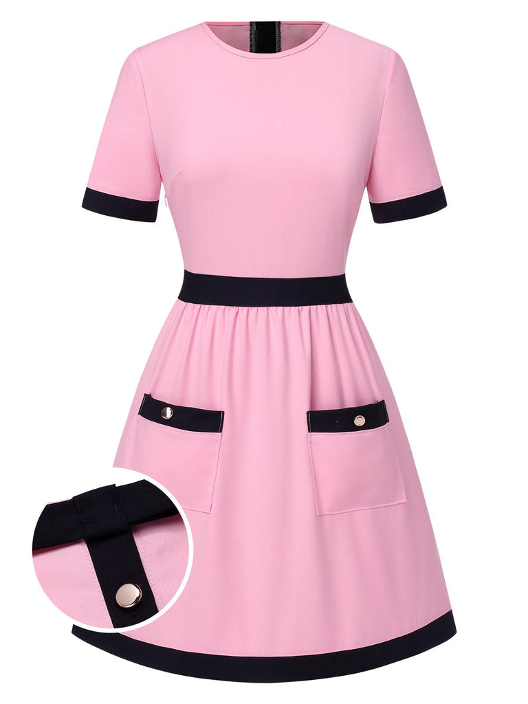 [Prévente] Robe rose à poches colorblock années 1960