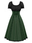 Robe verte à lacets colorblock des années 1940
