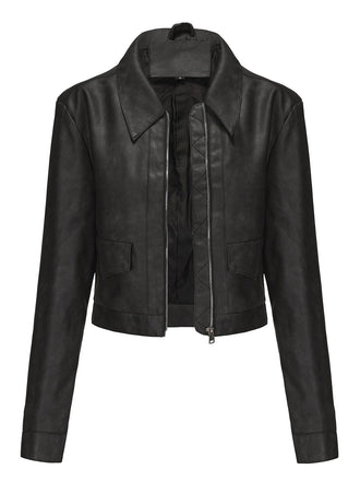 Veste en cuir à manches longues et revers années 1950