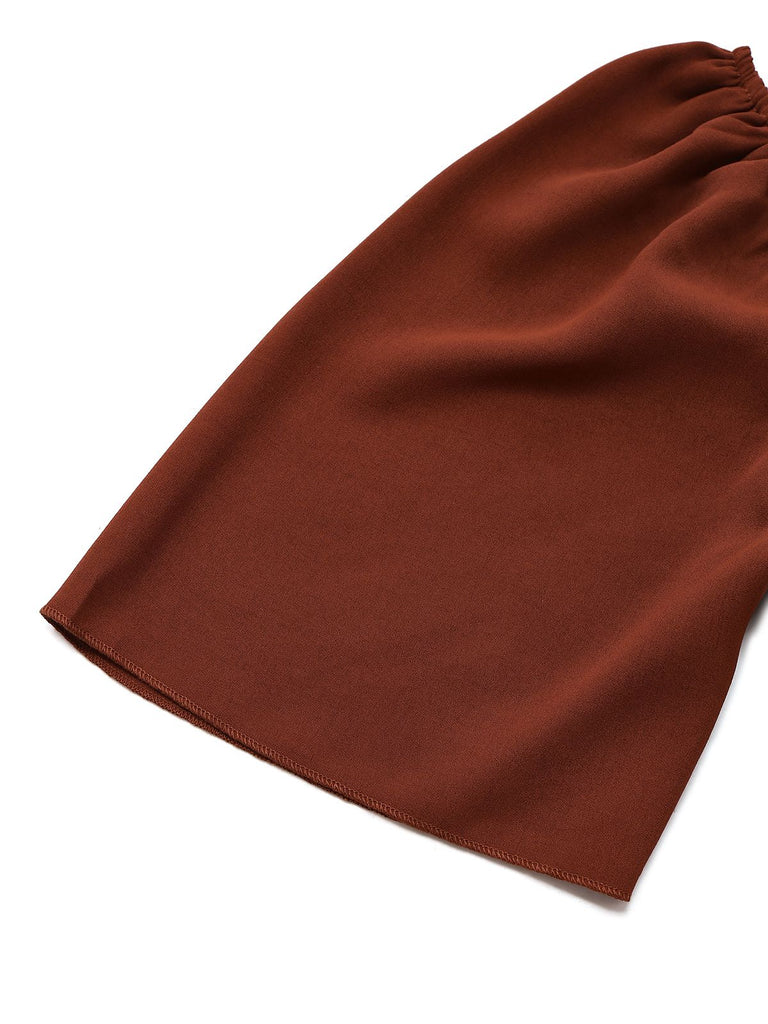 Robe marron broderies fleur à volant sannées 1950