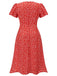 [Prévente] [Grande taille] Robe rouge col V à fleurs boutons des années 1940