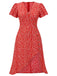[Prévente] [Grande taille] Robe rouge col V à fleurs boutons des années 1940