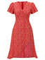 [Prévente] [Grande taille] Robe rouge col V à fleurs boutons des années 1940