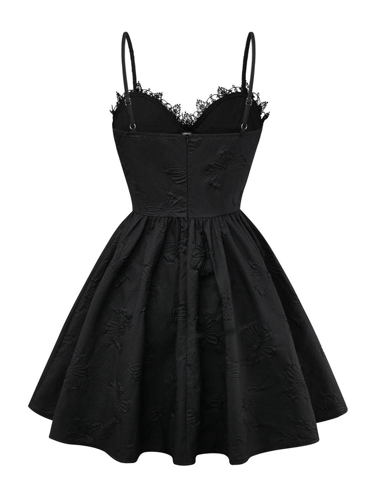 Robe noire gothique à roses 3D en jacquard années 1960