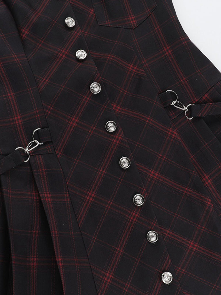 Robe trapèze vin rouge à carreaux style punk années 1960