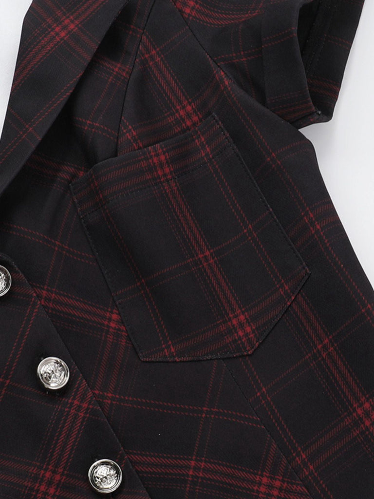 Robe trapèze vin rouge à carreaux style punk années 1960