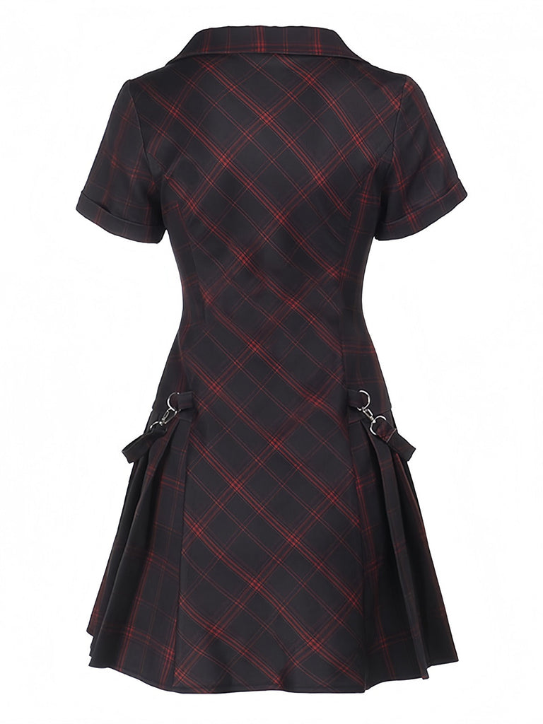 Robe trapèze vin rouge à carreaux style punk années 1960