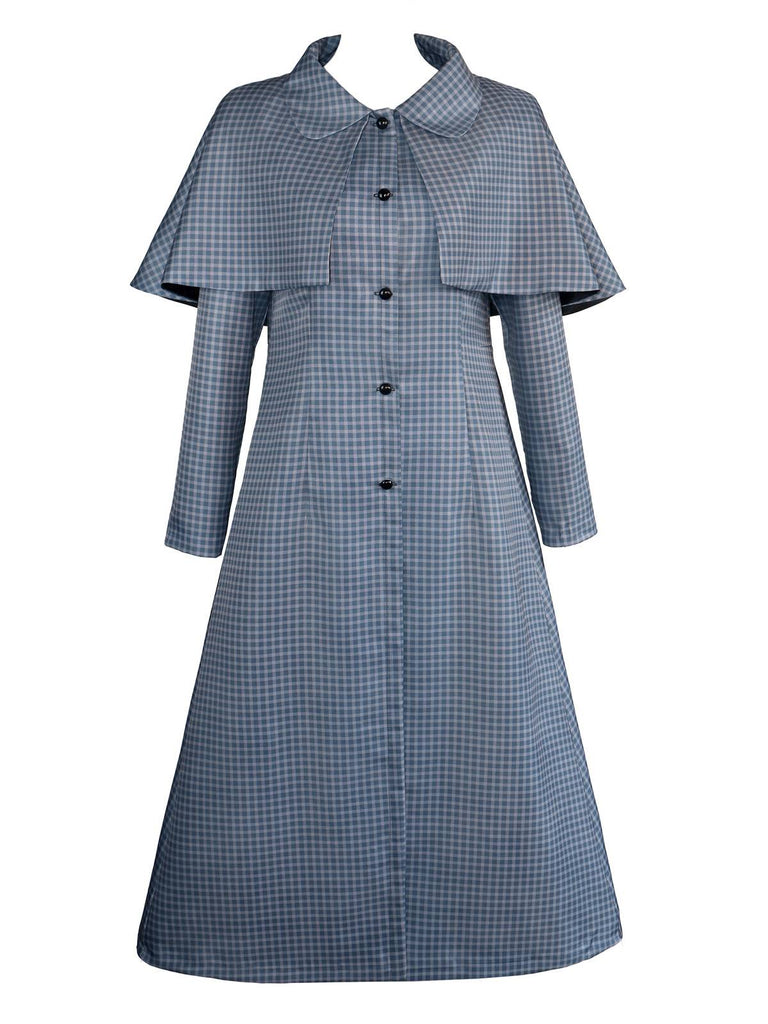 Trench-coat Mercredi bleue à carreaux des années 1940