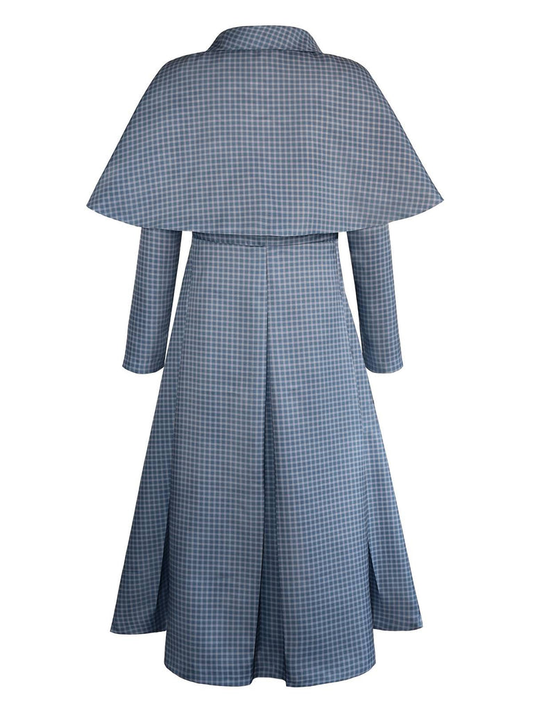 Trench-coat Mercredi bleue à carreaux des années 1940