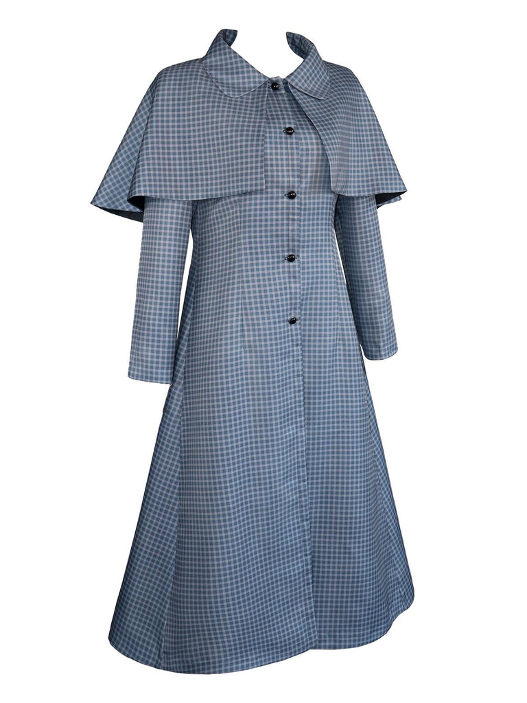 Trench-coat Mercredi bleue à carreaux des années 1940