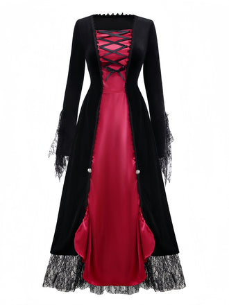 Robe rouge à motif reine des vampires Halloween années 1930