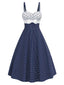 Robe bleue à pois floraux brodés des années 1950
