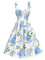 [Prévente] Robe bleue en organza fleur à lacets années 1950