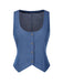 [Prévente] Gilet boutonné col en U en denim bleu uni des années 1970