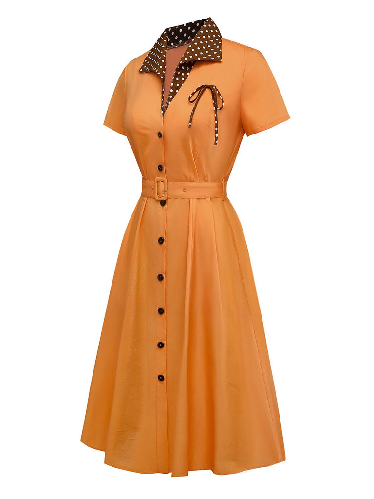 [Prévente] Robe orange à pois en coton et revers années 1940