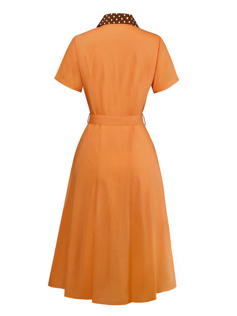 [Prévente] Robe orange à pois en coton et revers années 1940