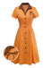 [Prévente] Robe orange à pois en coton et revers années 1940
