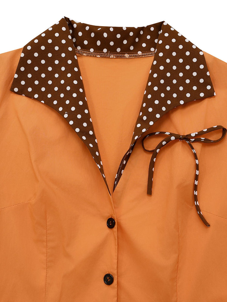[Prévente] Robe orange à pois en coton et revers années 1940