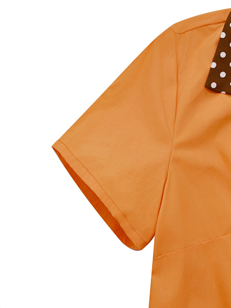 [Prévente] Robe orange à pois en coton et revers années 1940
