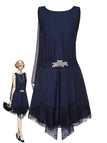 Robe bleue en dentelle patchwork et strass années 1920