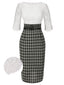 [Pré-vente] Robe crayon blanche col bateau et à carreaux en dentelle des années 1960