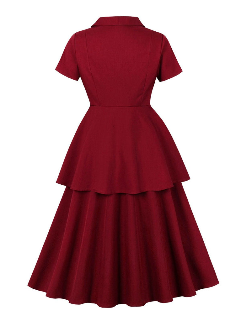 2PCS Haut et jupe boutonnés à volants rouges années 1950