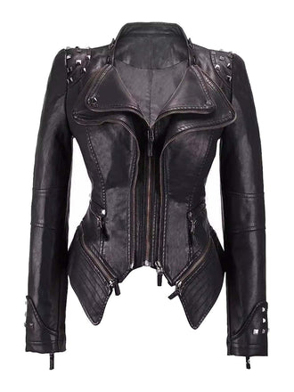 Veste de moto noire à ourlet irrégulier et rivets des années 1980