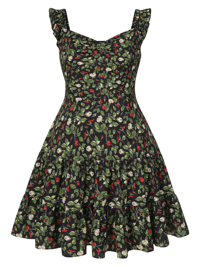 [Prévente] [Grande taille] Robe noire fleur manches volantées années 1960