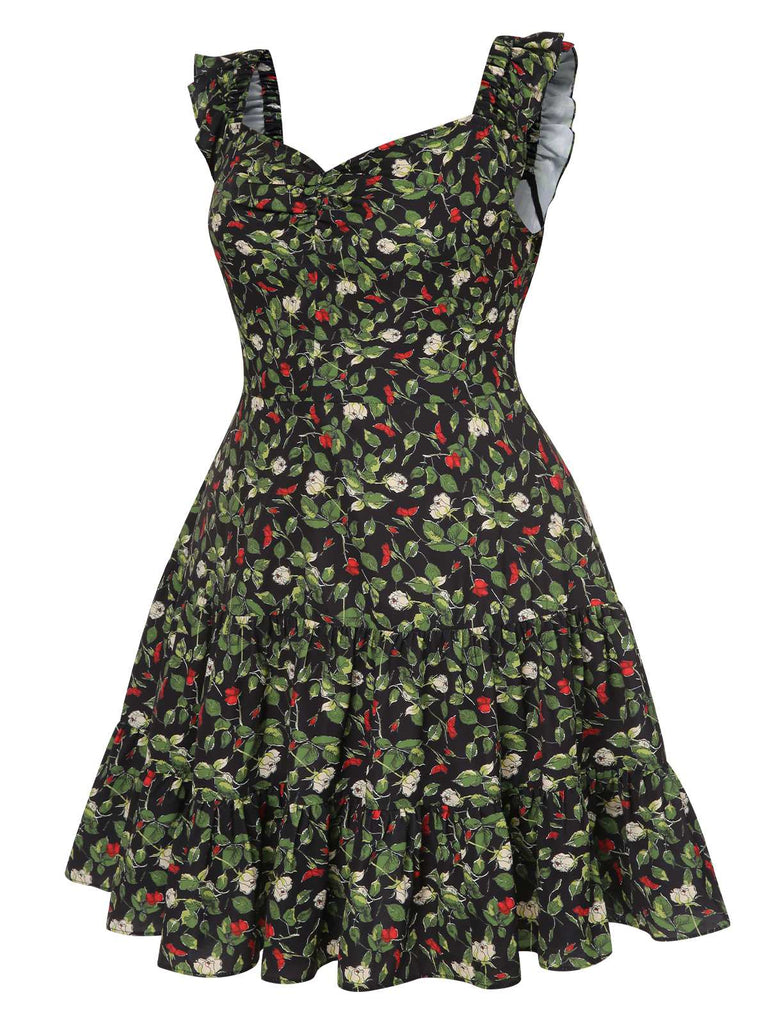 [Prévente] [Grande taille] Robe noire fleur manches volantées années 1960