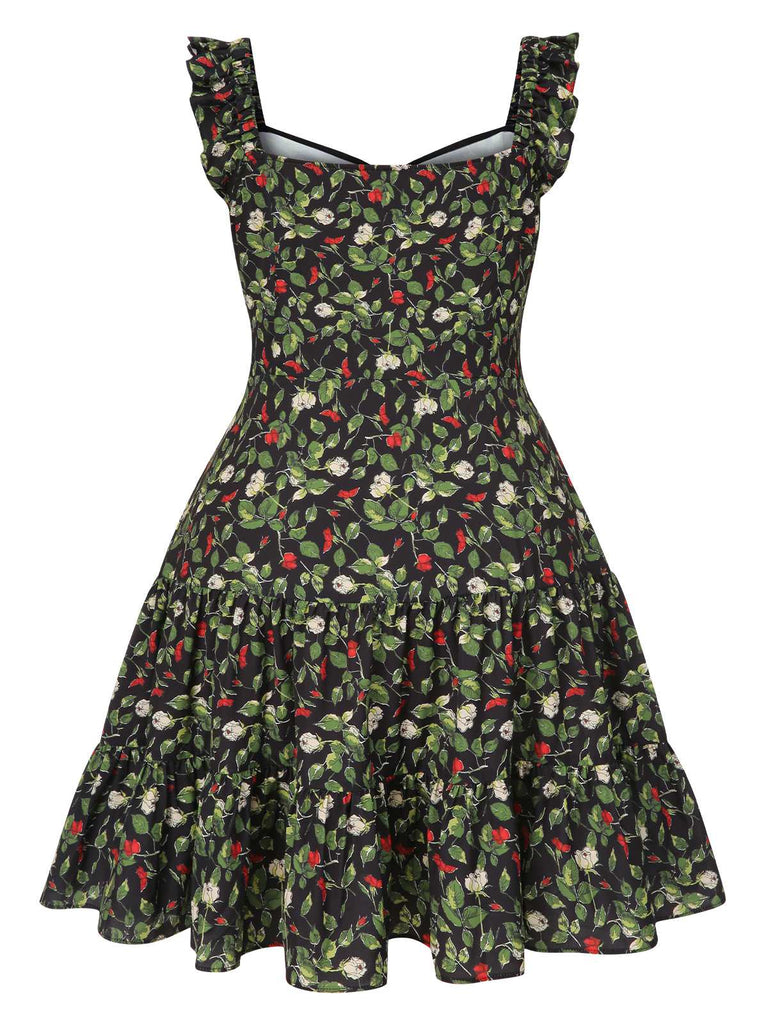 [Prévente] [Grande taille] Robe noire fleur manches volantées années 1960